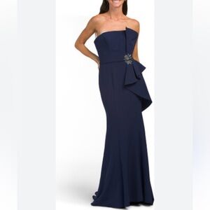 Rene Ruiz Collection strapless ruffle bow A-line gown navy blue size 12